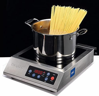  HangBERT Induction Cooktop 1800W NSF Certified Commercial Grade Durable Countertop Burner Pro Chef Professional 18/10 Stainless Steel Housing Schott Glass 10-Hour Timer