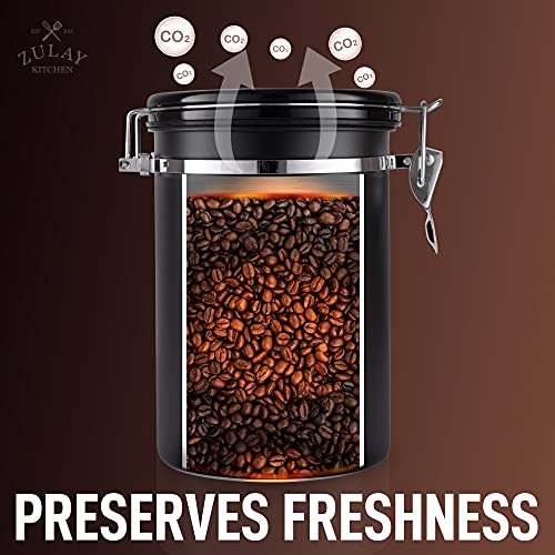  21oz Coffee Canister For Ground Coffee - Stainless Steel Coffee Canisters With Scoop Holder & Date Tracker - Airtight Coffee Container & Coffee Storage For Coffee Jar, Tea, Sugar, Flour (Black)