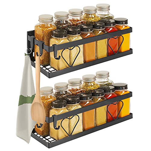  Magnetic Spice Rack, Large Black (2-Pack) - Magnetic Shelf For Spice Storage, Magnetic Spice Rack For Refrigerator, Oven, Etc. | Premium Magnetic Fridge Organizer - Spice Organizer With Free Hooks