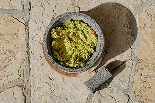  Lava Stone Mortar And Pestle/Molcajete"Chilmamolli" With Wooden Base, Elegant Design, Mexican Molcajete For Guacamole And Sauces (8 Inches)