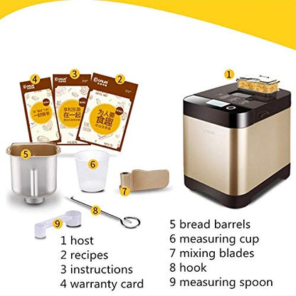  Bread Machine, Compact Fast Breadmaker, Fully Automatic Touch, 450W, LCD Screen, Three Burnt Colors, 18 Menus Appointment Time Automatic Fruiting Suitable For 4-5 People Easy To Use