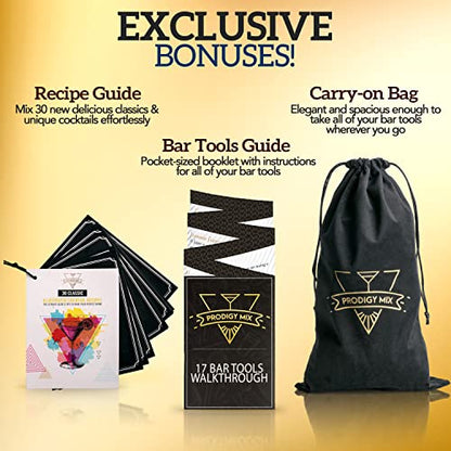  The Complete Mixology Bartender Kit 20-Piece Boston Cocktail Shaker Set - Premium Bar Accessories & Tools Set, Bonus Velvet Bag & Recipe Cards, Stainless Steel Drink Mixer (Gunmetal-Black, 20-Piece)