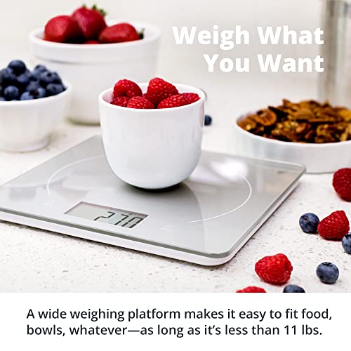  Lass Kitchen Scale - Premium Surface | Great For General Cooking, Baking, And Meal Prep With Surface For Easy Cleaning And Reducing Food-Borne Bacteria | Designed In St. Louis (Silver)
