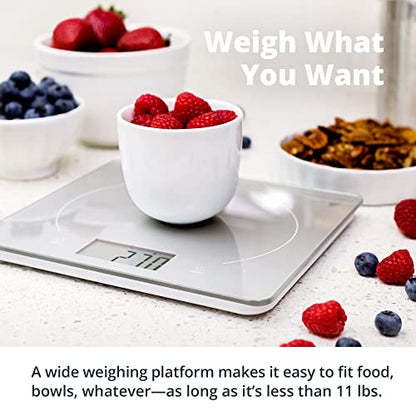  Lass Kitchen Scale - Premium Surface | Great For General Cooking, Baking, And Meal Prep With Surface For Easy Cleaning And Reducing Food-Borne Bacteria | Designed In St. Louis (Silver)