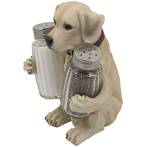  Labrador Retriever Salt And Pepper Shaker Set With Decorative Display Stand Dog Figurine Holder For Lodge & Hunting Cabin Kitchen Decor Table Centerpieces As Puppy Gifts For Hunters
