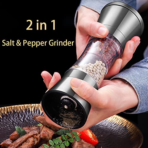  Salt And Pepper Grinder Set,2 In 1 Salt And Pepper Shakers,Stainless Steel Shakers With Adjustable Coarse Mills,Pepper Shaker Spice Grinder Kitchen Chef Gift