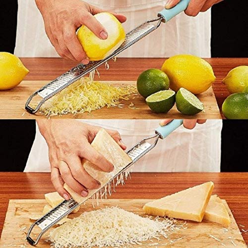  Lemon Zester Cheese Grater Longer Razor Sharp Stainless Steel Blade With Protective Cover Great For Lemon Parmesan Cheese Chocolate Nutmeg Garlic Ginger(Blue)