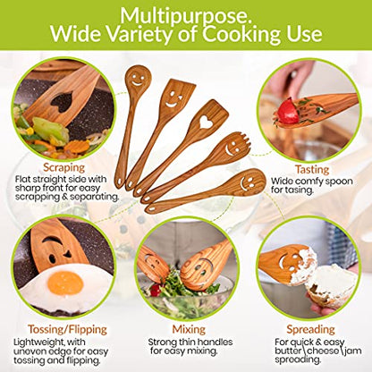  Spatula Set Cherry Wood Spurtle Supplies Cast Scraper Wooden Spoons For Cooking Smile Coocking Multipurpose Utensil