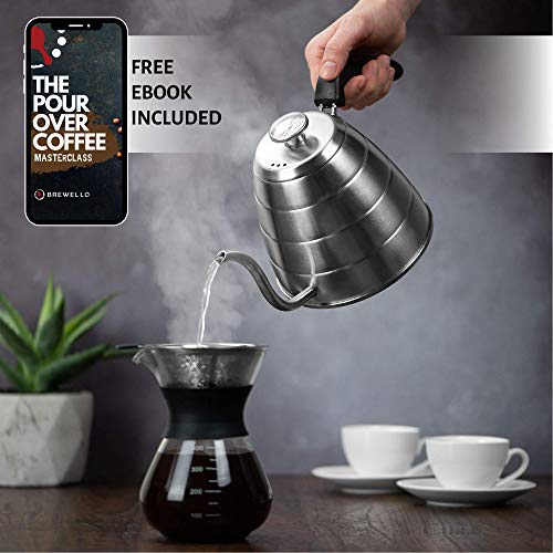  Brewello Gooseneck Kettle - Pour-Over Coffee Kettle With Built-in Thermometer And Triple-Layer Base (40-Ounce/1.2Liter) Stainless Steel Kettle For Baristas And Home Coffee Brewing Enthusiasts