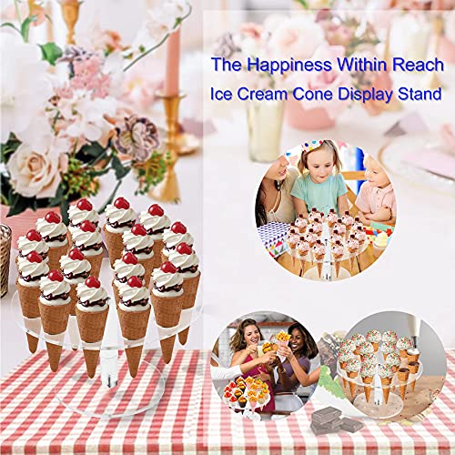  Ice Cream Cone Holder, Clear 16 Holes Food Stand,Acrylic Waffle Cone Display Stand,Hand Roll Sushi Popcorn Stand Rack For Kids Party Birthday Wedding Decoration