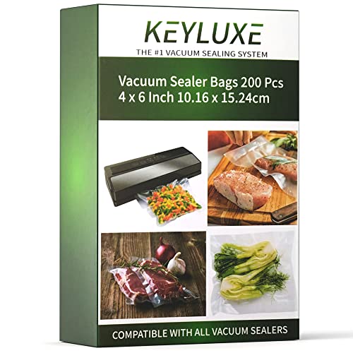  200 Pcs Vacuum Sealer Bags 4 X 6 Inch Vacuum Seal Bags For Food Sealer Bags Heavy Duty Puncture Prevention, Boilsafe To 280°F Freezable, BPA Free, Commercial Grade Fit For Sauce Pack, Snack, Spices, Etc