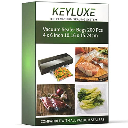  200 Pcs Vacuum Sealer Bags 4 X 6 Inch Vacuum Seal Bags For Food Sealer Bags Heavy Duty Puncture Prevention, Boilsafe To 280°F Freezable, BPA Free, Commercial Grade Fit For Sauce Pack, Snack, Spices, Etc