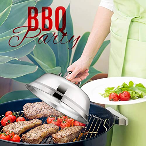 Melting Dome Lid Set Of 4, Leonyo 9" Professional Stainless Steel Griddle Accessories, Durable Basting Steaming Cover For Teppanyaki Flat Top Griddle Grill, Rivets Handle, Hamburger Bacon Cheese Steak