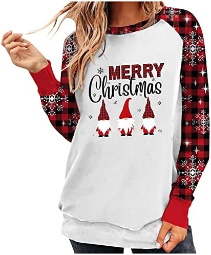  Womens Causal Loose Crewneck Cute Plus Size Sweatshirts Long Sleeve Christmas Print Crew Neck Pullover Top Streetwear