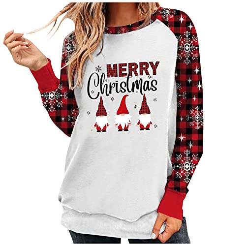  Womens Causal Loose Crewneck Cute Loose Tops Sweatshirts Long Sleeve Christmas Print Plus Size Pullover Top Streetwear