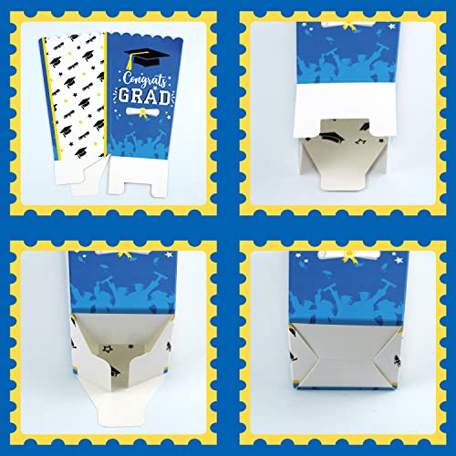  Graduation Popcorn Boxes School Grad Party Favor Plastic Popcorn Treat Boxes 24 Pieces, Blue