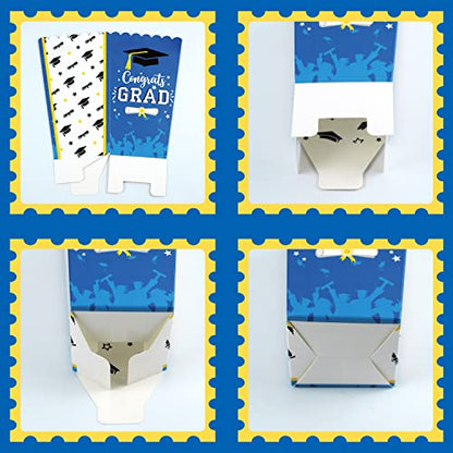  Graduation Popcorn Boxes School Grad Party Favor Plastic Popcorn Treat Boxes 24 Pieces, Blue