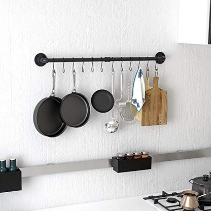 OROPY 39 Inch Pot Bar Rack Wall Mounted Detachable Pans Hanging Rail Kitchen Lids Utensils Hanger With 14 S Hooks Black