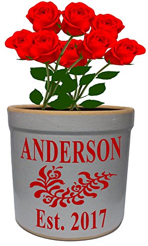  2 Gallon Personalized Stoneware Crock - Wedding Tulip