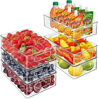  Set Of 6 Plastic Refrigerator Organizer Bins, Clear Stackable Food Storage Bins For Fridge, Freezer, Kitchen Cabinet, Pantry Organization, BPA Free Fridge Organizer