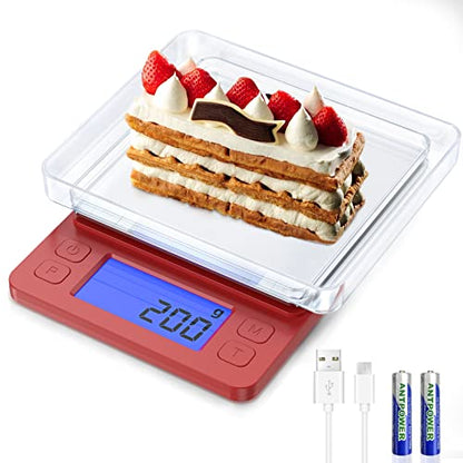  Kitchen Food Scale, Rechargeable Scale For Food Ounces And Grams, High Precision Digital Scale Used For Baking, Coffee Making, With LCD Display And 2 Trays