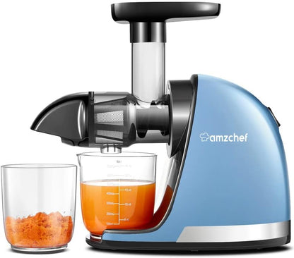  Masticating Juicer Machines, AMZCHEF Slow Cold Press Juicer With Reverse Function, High Juice Yield, Easy Clean With Brush,Recipes For High Nutrient Fruits And Vegetables, Gray(Updated)