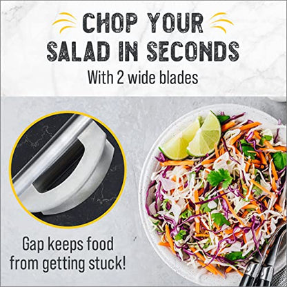  Mezzaluna Salad Chopper - Stainless Steel Rocker Knife For Lettuce & Vegetables W/Blade Covers﻿