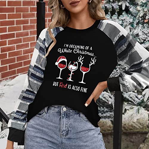  Womens Crewneck Sweatshirt Cute Plus Size Sweatshirts Long Sleeve Crew Neck Christmas Print Pullover Top Fall Clothes