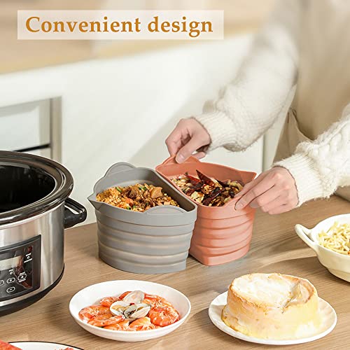  Slow Cooker Divider Liner Fit 6-8 QT, Silicone Crock Pot Liners Reusable Pot Divider Insert Cooking Accessories - Dishwasher Safe, Leakproof, BPA Free (Grey+Beige)