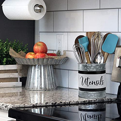  Kitchen Utensil Holder - Farmhouse Crock For Countertop Utensils, Black & White