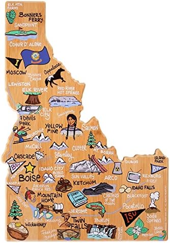  Exas State Shaped Cutting Board And Charcuterie Serving Platter With Artwork By Fish Kiss, Includes Hang Tie For Wall Display