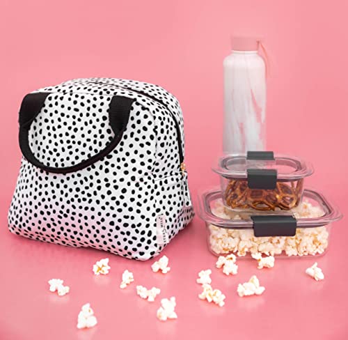  Teel Mill & Co Insulated Lunch Tote Bag For Women, Large Capacity Cooler Lunch Box, Cute Lunch Bag For Adults, Mini Cooler With Zipper Closure, Pockets, And Sturdy Handles (Black Dots)