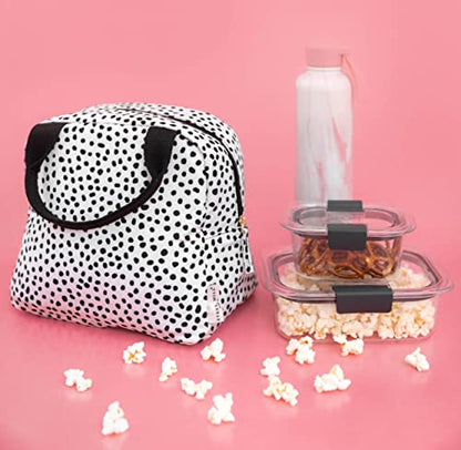  Teel Mill & Co Insulated Lunch Tote Bag For Women, Large Capacity Cooler Lunch Box, Cute Lunch Bag For Adults, Mini Cooler With Zipper Closure, Pockets, And Sturdy Handles (Black Dots)