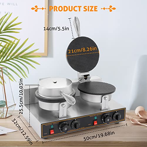  Ice Cream Cone Maker Commercial Waffle Cone Maker Machine Stainless Steel Electric Cone Waffle Maker Non-Stick Double Head Egg Roll Mold For Restaurant Home Use, 110V 2400W