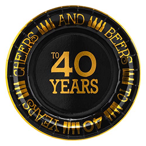  40th Birthday Plates Black And Gold Dessert, Buffet, Cake, Lunch, Dinner Plates For 40th Birthday Decorations Party Supplies, Cheers To 40 Years! 50 Count, 9" Plate