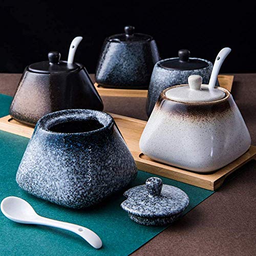  Zaizai Vintage Ceramic Spice Jar With Lid Spoon,Porcelain Sugar Bowl, Chili Pot,Home Kitchen Seasoning Jar,Seasoning Box For Kitchen Restaurant-A
