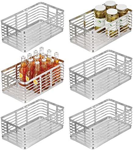  Steel Metal Wire Kitchen Food Storage Organizer Bin Basket For Pantry Organization - Wired Farmhouse Basket With Handle For Shelves - Carson Collection - 6 Pack, Matte Black