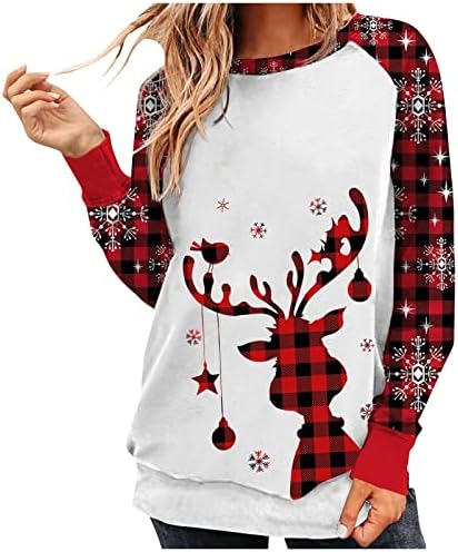  Crewneck Sweatshirts For Women Fall Plus Size Christmas Print Long Sleeve Sweatshirts Loose Tops Pullover Top Fall