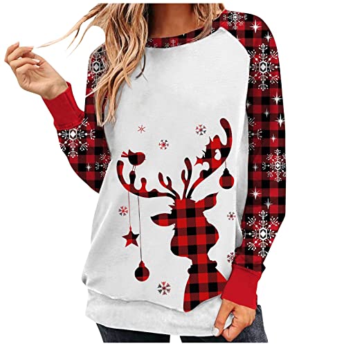  Crewneck Sweatshirts For Women Fall Plus Size Christmas Print Long Sleeve Sweatshirts Loose Tops Pullover Top Fall