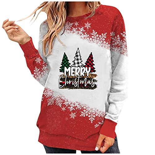  Womens Causal Loose Crewneck Cute Fashion Christmas Print Long Sleeve Sweatshirts Loose Tops Pullover Top Streetwear