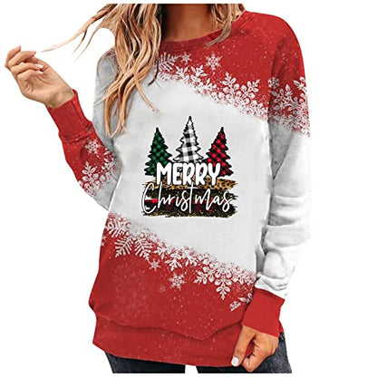  Womens Causal Loose Crewneck Cute Fashion Christmas Print Long Sleeve Sweatshirts Loose Tops Pullover Top Streetwear