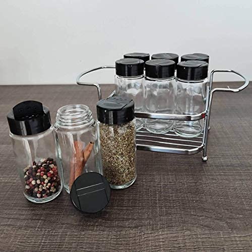  PASSERINI Spice Rack Organizer With 09 Spice Jars, Countertop, Pantry, Cupboard Or Door & Wall Mount - 09 Glass Jars, 3,40 Oz