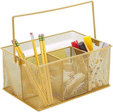  Storage Basket Organizer, Utensil Holder, Forks, Spoons, Knives, Napkins, Perfect For Desk Supplies, Pencil, Pens, Staples, Black, 4 Compartments