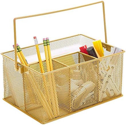  Storage Basket Organizer, Utensil Holder, Forks, Spoons, Knives, Napkins, Perfect For Desk Supplies, Pencil, Pens, Staples, Black, 4 Compartments