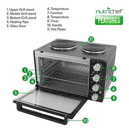  30 Quarts Kitchen Convection Oven & Elite Gourmet EDB-302BF Countertop Dual Flat Burner, Electric Hot Burner, Temperature Controls, Power Indicator Lights, Easy To Clean, 1500 Watts (Black)