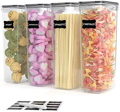  Pasta Containers, 4 Pk 2.8L Airtight Food Storage Containers, Spaghetti Containers For Pantry Organization And Storage, Kitchen Storage Containers For Noodles, Plastic Canisters With Durable Lids