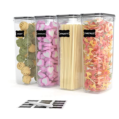  Pasta Containers, 4 Pk 2.8L Airtight Food Storage Containers, Spaghetti Containers For Pantry Organization And Storage, Kitchen Storage Containers For Noodles, Plastic Canisters With Durable Lids