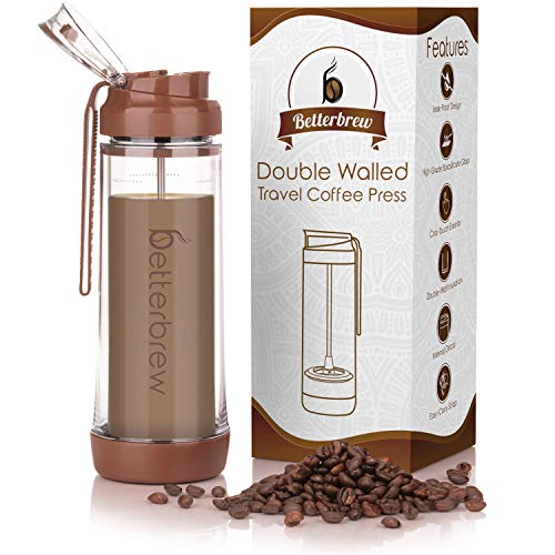  Travel French Press Coffee Maker | Portable Insulated Coffee Press With Plunger For Travel, Commuting And Outdoors | Borosilicate Glass Cup For Proper Coffee To Go! (15 Oz)…