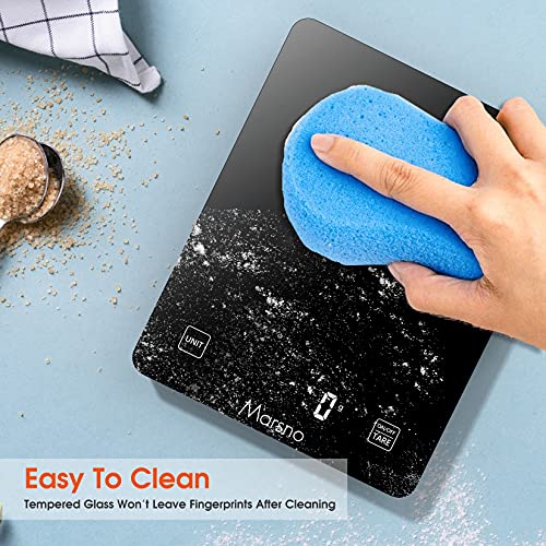  Digital Food Kitchen Scale,Marsno 22lb Food Scale Digital Weight Grams And Oz For Cooking Baking, 1g/0.1oz Precise Graduation, Sleek Tempered Glass Battery Included (Black)