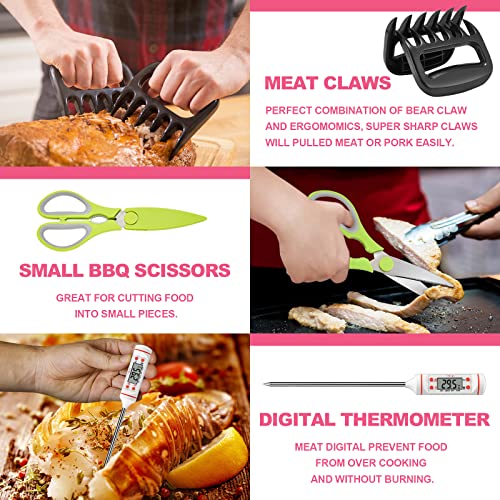  Grill BBQ Accessories 34Pcs, Stainless Steel Grill Tools Set With Oxford Case, Great Gift For Men Women Backyard Barbecue Outdoor Camping, Include Spatula, Tong, Fork, Brush, Meat Claw, Straw